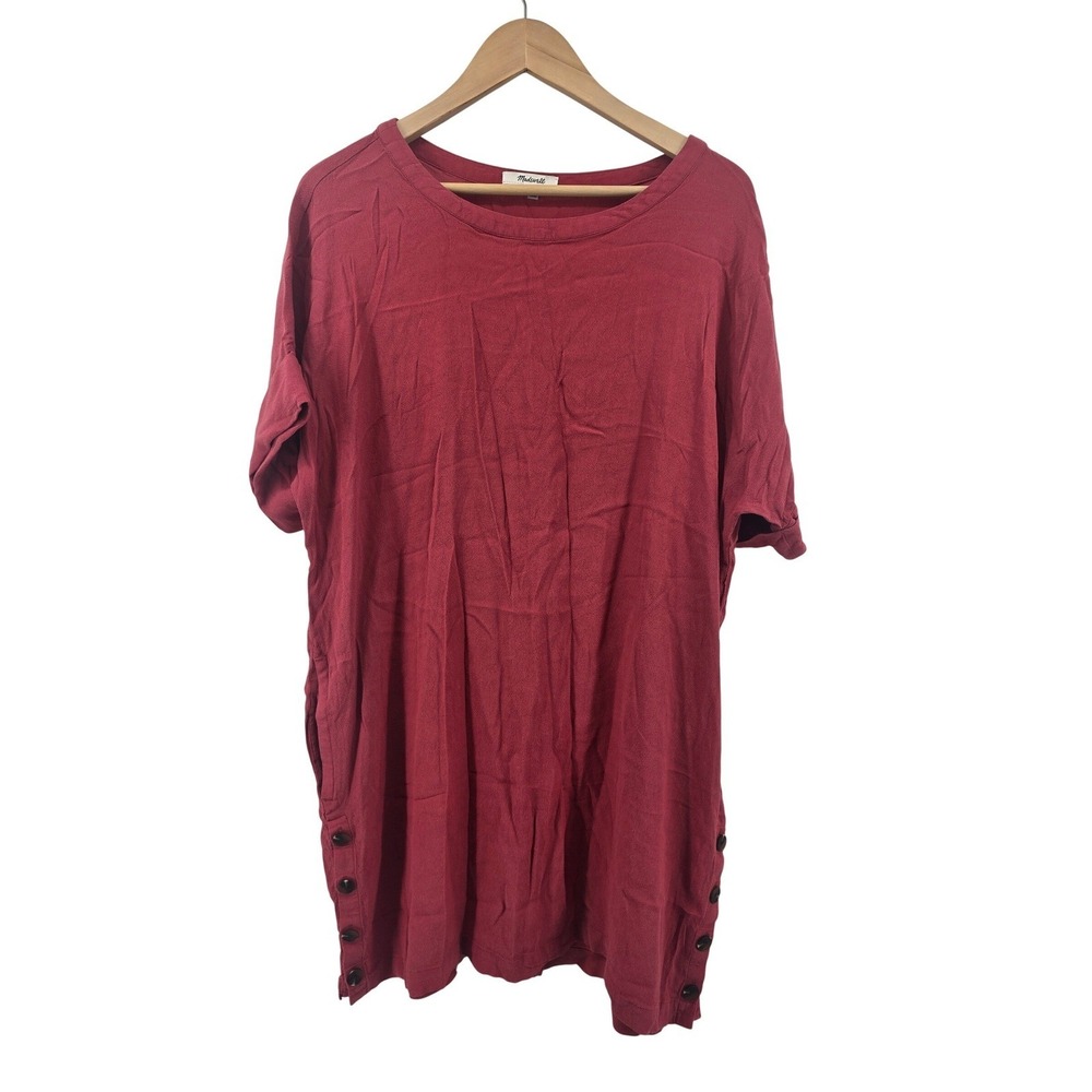 Madewell Tunic Womens XL Red G7783 Side Button Short Sleeve Viscose Crepe Top